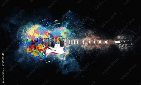 Colorful psychedelic rock guitar - grunge illustration Stock Photo ...