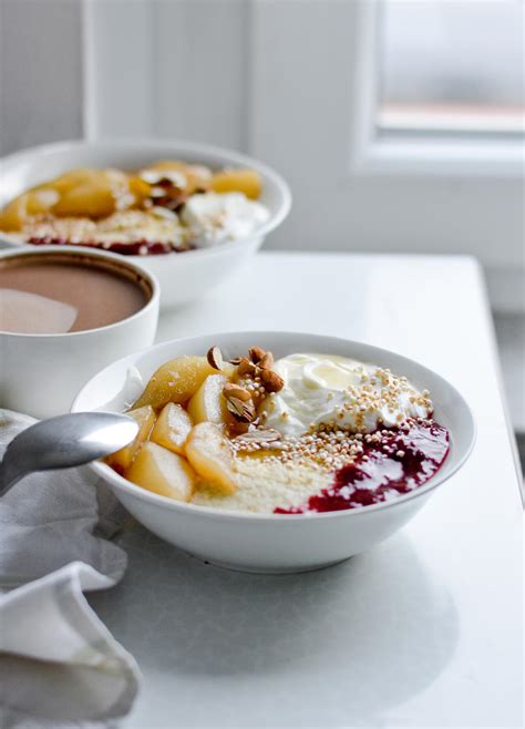 Creamy millet porridge with maple poached pears - Sugar Salted