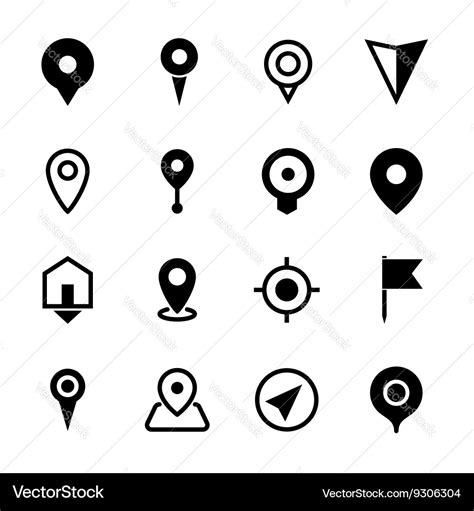 Map location icons set of 16 pointers symbols Vector Image