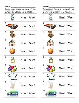 Needs and Wants - Worksheet and EASEL Activity | TpT