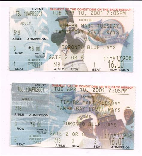 Toronto Blue Jays tickets from April 2001 | Toronto blue jays tickets, Toronto blue jays, Blue jays