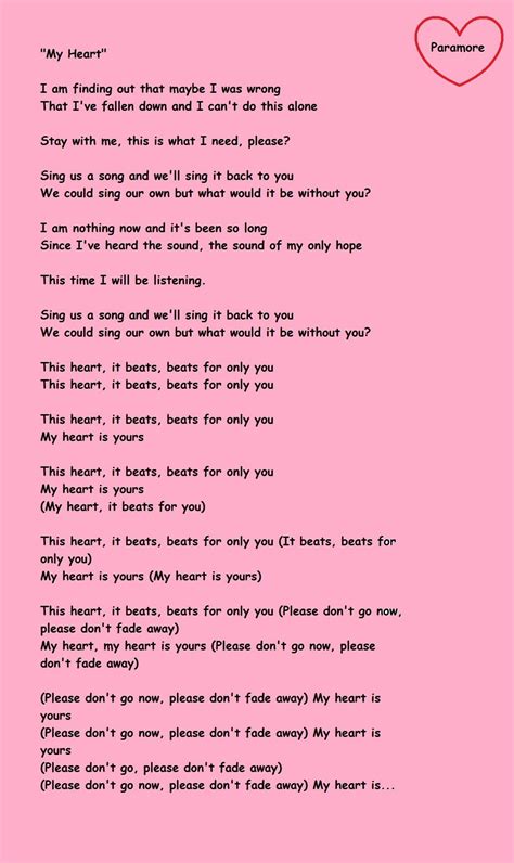 My Heart lyric by Paramore Sweet but a little bit pity