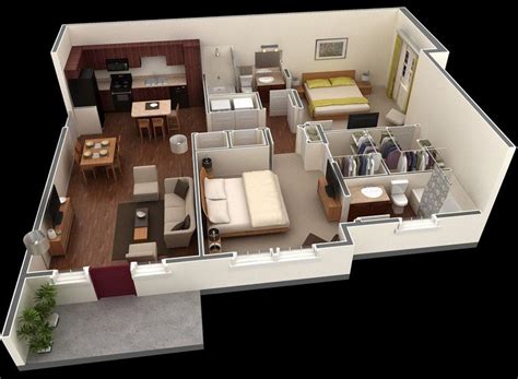 20 Awesome 3D Apartment Plans With Two Bedrooms - Part 2