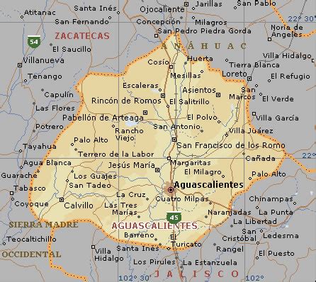 Vacaciones en Mexico: Mapas del Estado de Aguascalientes - México