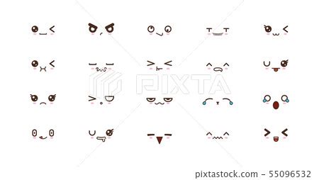 Kawaii cute faces smile emoticons. Japanese emoji - Stock Illustration [55096532] - PIXTA