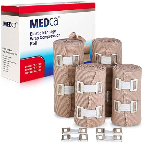 Elastic Compression Bandage Wrap - Premium Quality (Set of 4) w/Hooks, Athletic Sport Support ...