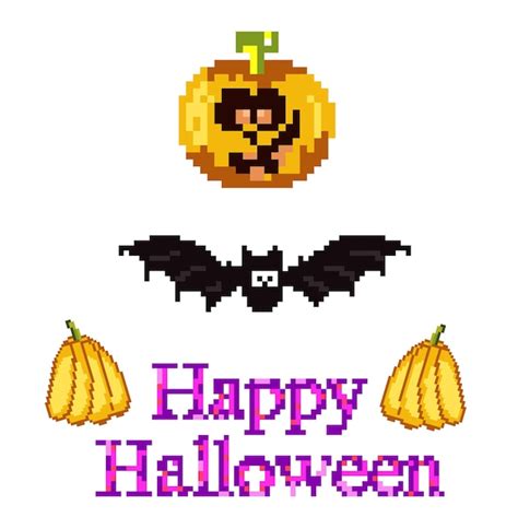 Premium Vector | Set for Halloween in style pixel art a pumpkin a bat ...