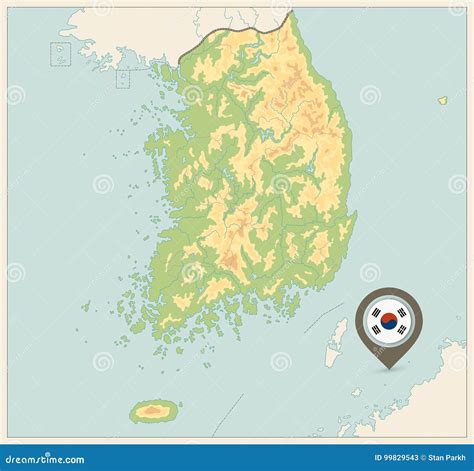 South Korea Physical Map. Retro Colors Stock Vector - Illustration of ...