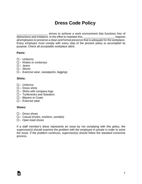 Free Employee Dress Code Policy - PDF | Word – eForms