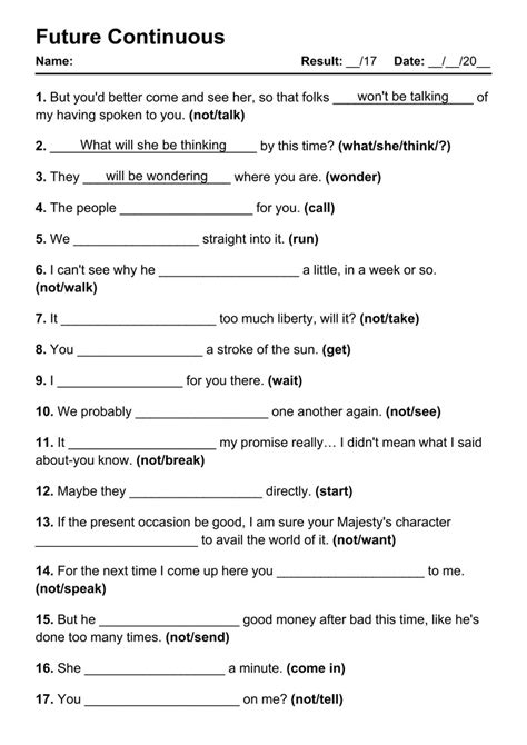 Future Continuous Tense Worksheet For Class 4