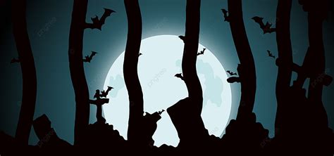 Graveyard Halloween Background With Bats, Tree, Light, Forest ...