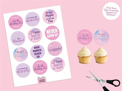 Printable Taylor Swift Birthday Party Cupcake Toppers Swiftie Inspired ...