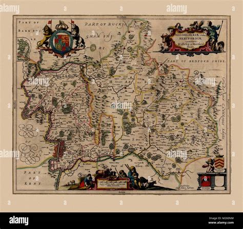 Historical map of Middlesex, England circa 1646 Stock Photo - Alamy