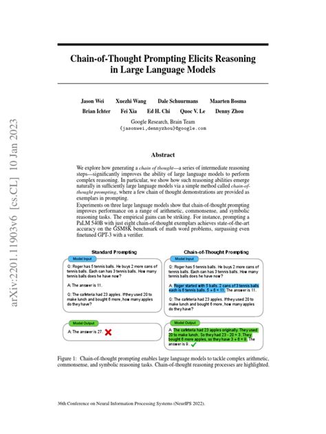 Chain-of-Thought Prompting Elicits Reasoning in LLM | PDF | Thought ...