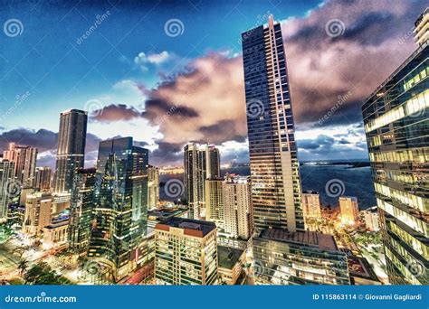 Amazing Night Lights of Downtown Miami Buildings Editorial Stock Image ...