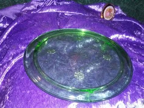 CAKE PLATE Floral DesignDepression Green Clear Glass | Etsy | Vintage green glass, Clear glass ...