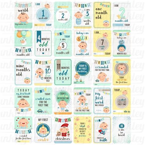 Baby Milestone Cards - Cute Baby Clipart - Baby Boy Clip Art - Free SVG on Request in 2021 ...