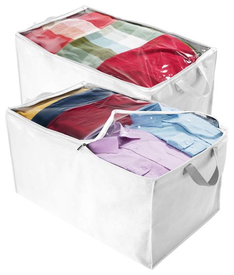 Jumbo Blanket Storage Bags With Zipper, White, Set of 2 - Contemporary - Closet Organizers - by ...