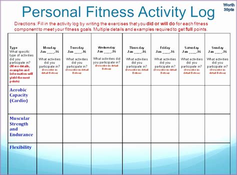 Personal Fitness Program Activity Log - All Photos Fitness Tmimages.Org