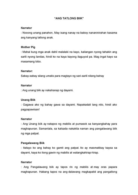 ANG Tatlong BIIK - N/A - “ANG TATLONG BIIK” Narrator : Nooong unang panahon, May isang nanay na ...