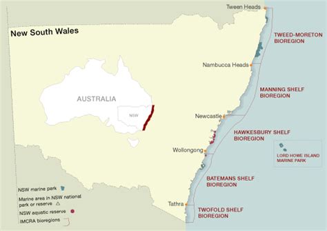 NSW Bioregion Map> NSW marine regions (or bioregions) are simply areas with similar ...