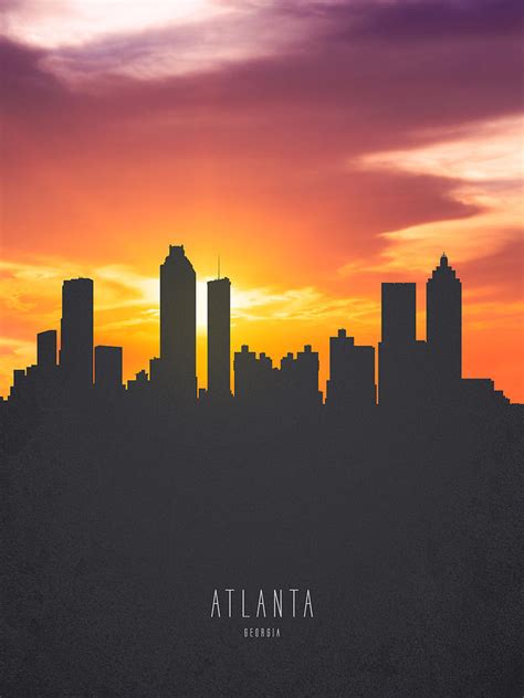 Atlanta Georgia Sunset Skyline 01 Painting by Aged Pixel