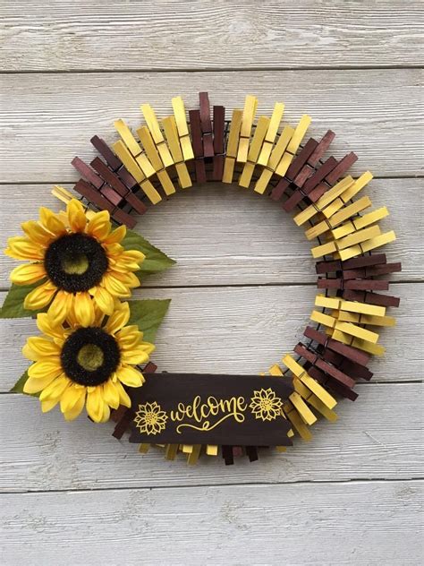 Sunflower Wreath/Sunflower Clothespin Wreath/Front Door Wreath/Everyday Wreath in 2020 | Summer ...