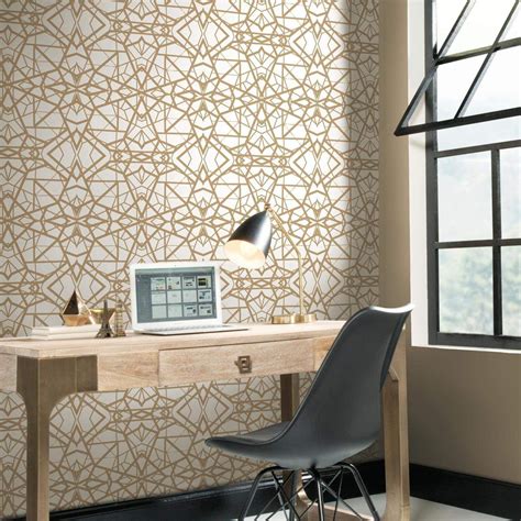 Shatter Geometric Peel & Stick Wallpaper in White and Gold by RoomMate ...