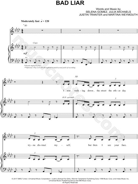 Selena Gomez "Bad Liar" Sheet Music in Ab Major (transposable ...