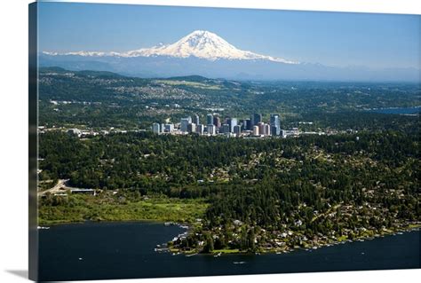 Mount Rainier, Lake Washington, Bellevue Skyline, Bellevue, WA - Aerial Photograph | Great Big ...