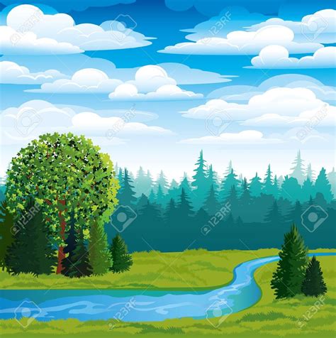 Forest and River Clip Art – Clipart Free Download | Green grass, Landscape, Blue river