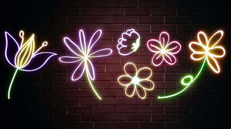 Glowing colorful neon flower hand drawn set | free image by rawpixel ...