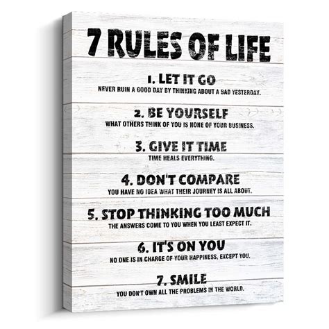 Pigort Motivational Quotes Wall Decor 7 Rules of Life Inspirational Motto Canvas Print Wall Art ...