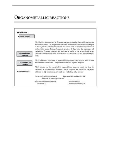 Organometallic Reactions - ORGANOMETALLIC REACTIONS Key Notes Grignard reagents Related topics ...