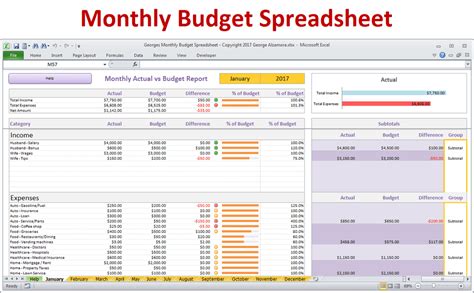 Monthly Budget Spreadsheet for Excel – BuyExcelTemplates.com