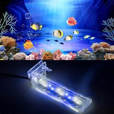 4 Types Aquarium Fish Tank LED Light Clip Blue/White Lights Plant Grow Lamp Submersible Lighting ...