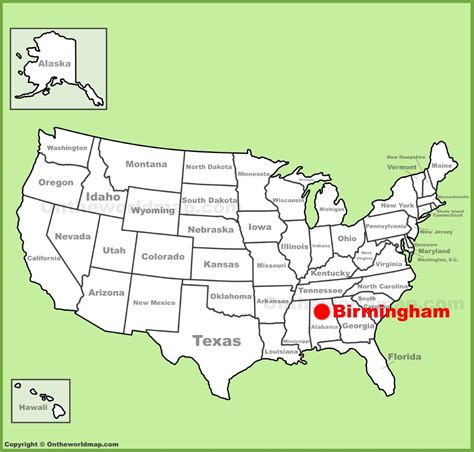 Birmingham location on the U.S. Map - Ontheworldmap.com