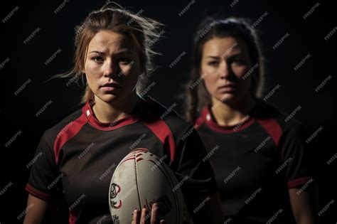 Premium AI Image | Female rugby players competing on the rugby field in ...