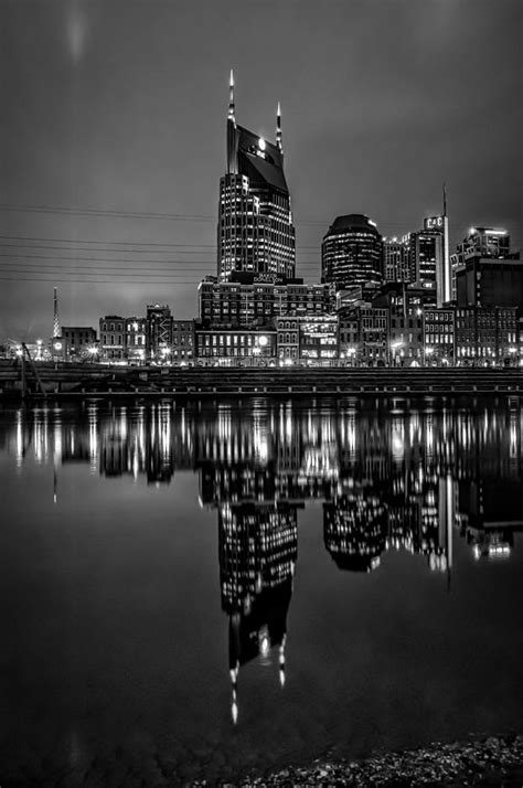 Nashville Skyline Reflecton in Black and White Photograph by Patrick Collins