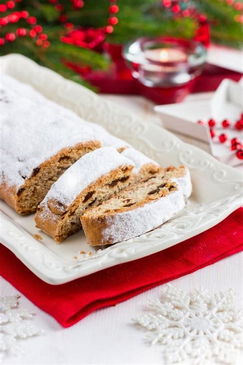 Stollen. Traditional German Christmas Cake with Dried Fruits and Stock ...