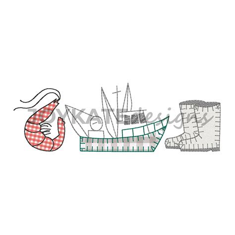 Shrimp Boat Trio Applique Embroidery Design - Joy Kate Designs