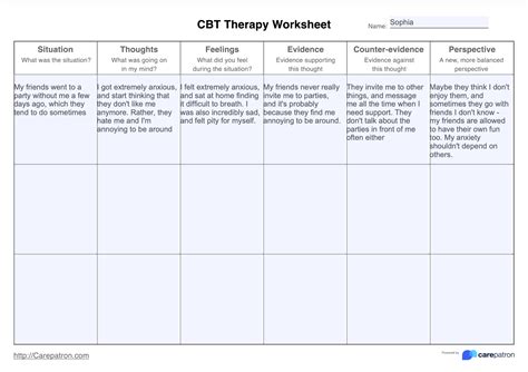 Cognitive Behavioral Therapy Worksheet Template Example, 45% OFF