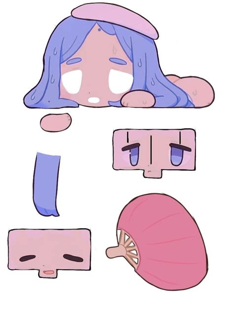 the paper doll is made to look like she has blue hair and pink eyes, with two