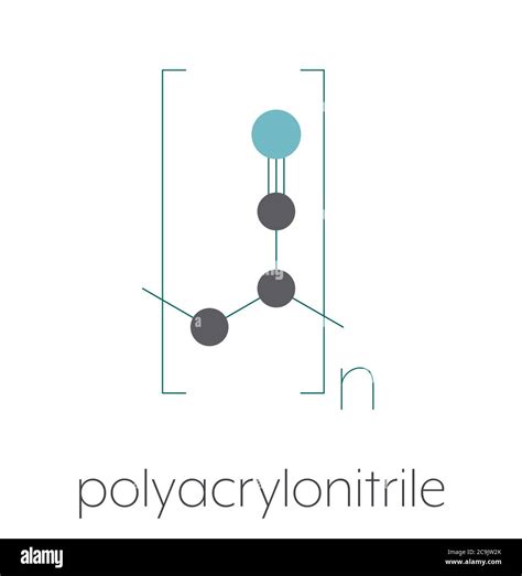 Polyacrylonitrile (PAN) polymer, chemical structure. Stylized skeletal formula: Atoms are shown ...