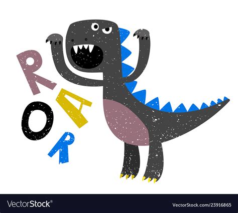 Children drawing of scary growling dinosaur flat Vector Image