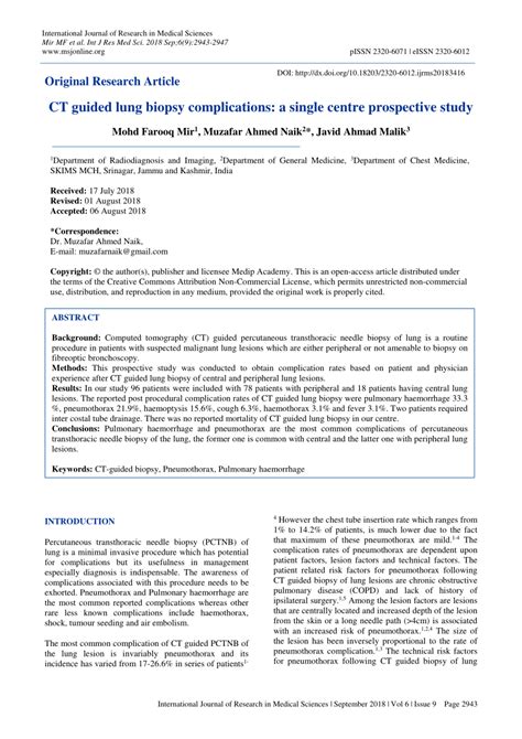 (PDF) CT guided lung biopsy complications: a single centre prospective ...