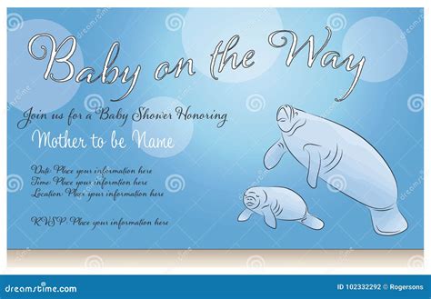 Manatee Mother and Baby Shower Invitation or Card Stock Vector ...