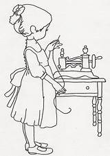 Sewing Drawing Cartoon Seamstress Coloring Line Leishman Pages  sketch template
