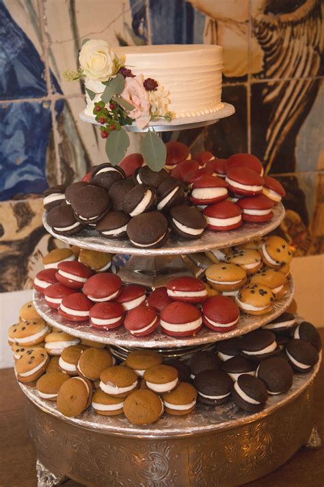 Wedding cake top with assortment of mini whoopie pies for larger tiers for dessert. Willowda ...