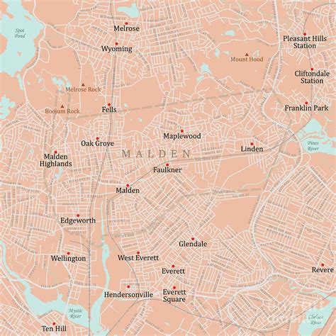 MA Middlesex Malden Vector Road Map Digital Art by Frank Ramspott ...